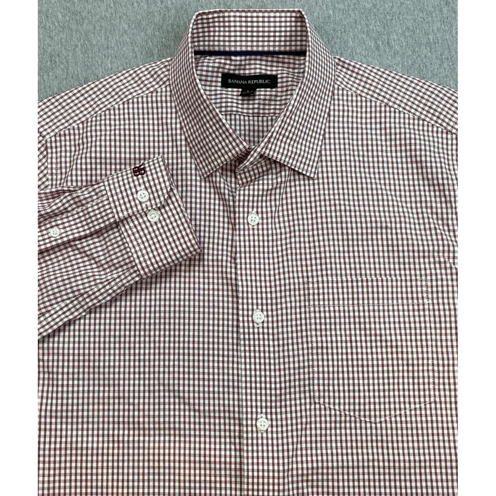 Banana Republic Shirt Mens Check 100% Cotton Button Up Logo